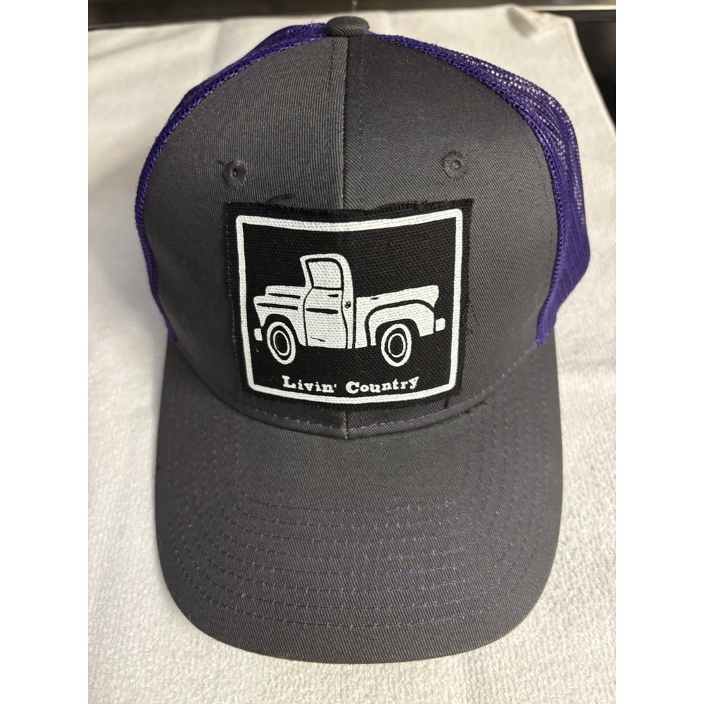 Livin Country Port Authority Cap Hat 100% Cotton W/ Polyester Mesh Purple Gray